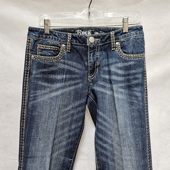 Wrangler Ultra Low Rise Rock 47 Embroidered Pocket Heavy Startched Jeans Sz 5/6 - Picture 2 of 6